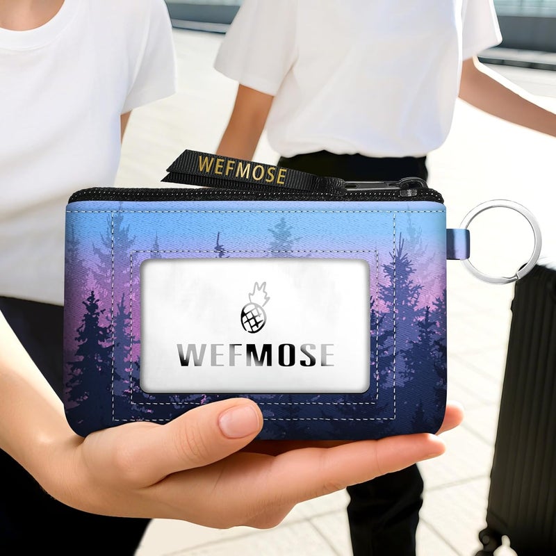 WEFMOSE Small Wallet Keychain with Clear ID Window Zipper Cute ID Case Coin Purse for Women Water Resistant Coin Pouch-Forest Blue Purple Keychain Wallet - Image 5